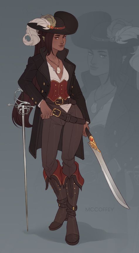 Pirate Queen Character Design, Female Pirates Aesthetic, Steampunk Pirate Character Design, Pirate Clothing Female, Pirate Art Reference, Female Pirate Captain Art, Pirate Boots Drawing, Lesbian Pirate Character Art, How To Draw Pirate Hat