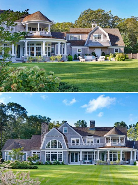 New England Mansion Exterior, Cape Cod Style House Interior, New England Style Home Exterior, Balcony Elevation, Cape Cod Mansion, Coastal Exteriors, Shingle House Exterior, New England Coastal Homes, Cape Cod Homes