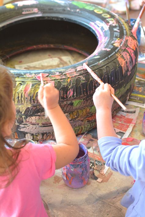 Tires On Playground, Container Art Painting, Things With Wheels Preschool, Reggio Transportation Activities, Wheel Study Preschool, Transporting Schema Activities, Wheels Theme Preschool, Wheel Activities For Preschool, Transportation Provocations