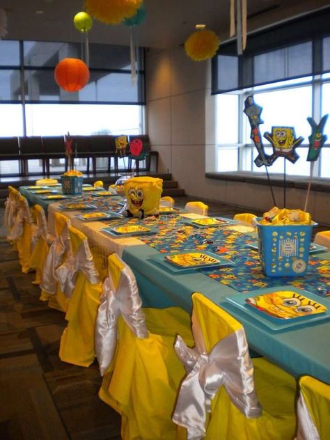 Birthday Party Ideas | Photo 15 of 17 Happy Birthday Spongebob, Spongebob Party Decorations, Party Photo Decorations, Spongebob Squarepants Party, Unique Baby Shower Decorations, Spongebob Birthday Party Decorations, Spongebob Theme, Spongebob Birthday Party, Gender Reveal Party Theme