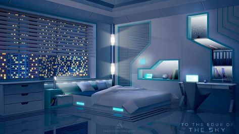 ArtStation - Bedroom, Laynesis Ling Futuristic Bedroom Aesthetic, Gacha Life Backgrounds Bedroom, Cyberpunk Bedroom Ideas, Bedroom Futuristic, Cybercore Bedroom, Gacha Backgrounds Bedroom, Futuristic Room Ideas, Scifi Bedroom, Futuristic Bedroom Design