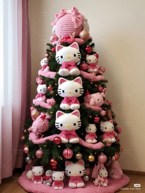 Hello kitty christmas tree Unconventional Christmas Trees, Hello Kitty Christmas Tree, Hello Kitty Decorations, Hello Kitty Bedroom, Old Mirrors, Hello Kitty Jewelry, Kitty Christmas, Hello Kitty Themes, Hello Kitty Aesthetic