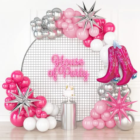 PRICES MAY VARY. Perfect Cowgirl Decorations: Yeehaw! Put your cowgirl boots on and get ready to party! Make your western themed party pop with our cowgirl balloons. Perfect for birthdays, last rodeo bachelorette parties, baby showers, and more. Everything In One Pack: Our large pack of cowgirl party supplies and decorations includes pearl pink, hot pink, white, and silver balloons in various sizes (5", 10", 12", and 18"). Also included are unique spiky star foil balloons in silver and hot pink Cow Print Backdrop, Cowgirl Balloon Garland, Cowgirl Decorations, Teal Balloons, Christmas Balloon Decorations, Valentines Party Decor, Bling Party, Cowgirl Birthday Party, Western Theme Party