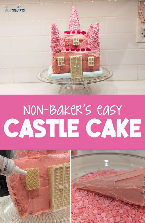 Easy Castle Cake, Easy Princess Cake, Castle Birthday Cakes, Castle Birthday, Cake To Go, Princess Castle Cake, Princess Birthday Cake, Pink Castle, Castle Cake