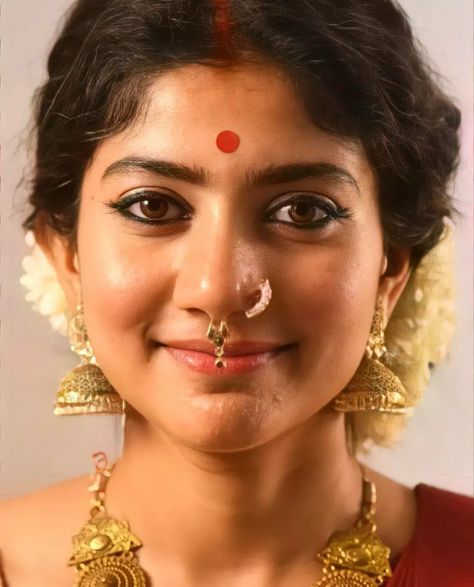 Follow us @viptamilonline Indian Septum Ring, Bengali Tradition, Nose Jewels, Long Natural Curly Hair, Bharatanatyam Poses, Glam Wedding Makeup, Sai Pallavi, Art Photography Portrait, Self Portrait Poses