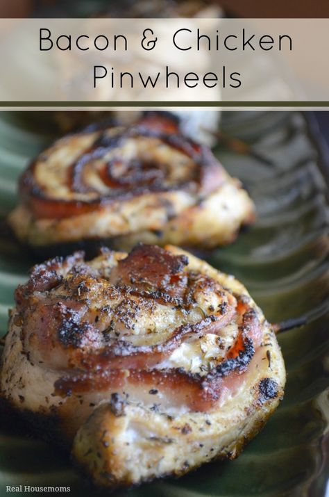 This dinner recipe is perfect for this summer! My favorite!!! Bacon  & Chicken Pinwheels | Real Housemoms | Grilled Chicken Pinwheels, Grilled Chicken Roll Ups, Bacon Pinwheels, Pinwheels Recipes, Pinwheel Wraps, Chicken Pinwheels, Pinwheels Party, Grilled Foods, Bacon Chicken