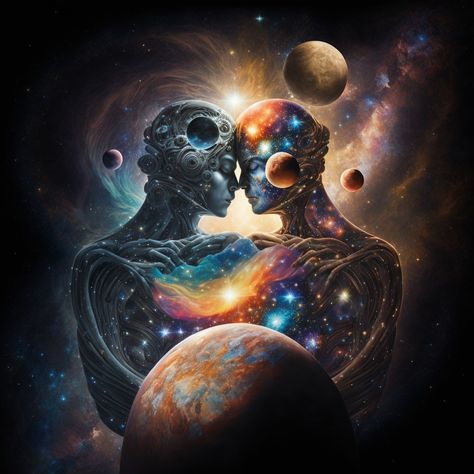 two spirit bodies in love in the sidereal universe Soulmates Art, Spiritual Art Soul, Twin Flame Art, Flame Art, Fantasy Wall Art, Spiritual Love, Energy Art, Spiritual Artwork, Visionary Art