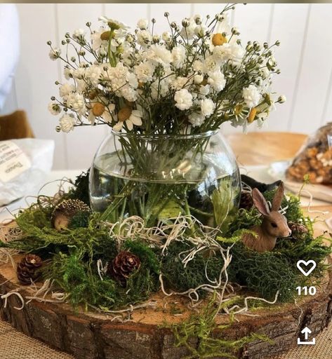 Fairy Woodland Party Decoration, Pinecone Vase Centerpiece, Woodland Shower Centerpiece, Woodland Baby Shower Table Centerpieces, Woodland Themed Centerpieces, Woodland Theme Table Decor, Spring Woodland Baby Shower Theme, Forest Theme Bridal Shower Ideas, Vintage Woodland Baby Shower Theme