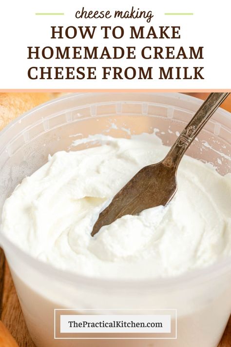 This easy homemade cream cheese recipe uses just three ingredients — whole milk, citric acid, and salt — to create a rich, creamy spread that's the perfect companion to any of my popular homemade bagel recipes. Crem Fresh Recipe, Cheesemaking At Home, Homemade Cream Cheese Recipes, How To Make Homemade Cheese, Recipes Using Whole Milk, Whole Milk Recipes Ways To Use, How To Make Cream Cheese, Sour Cream Recipes Easy, Cream Cheese Uses