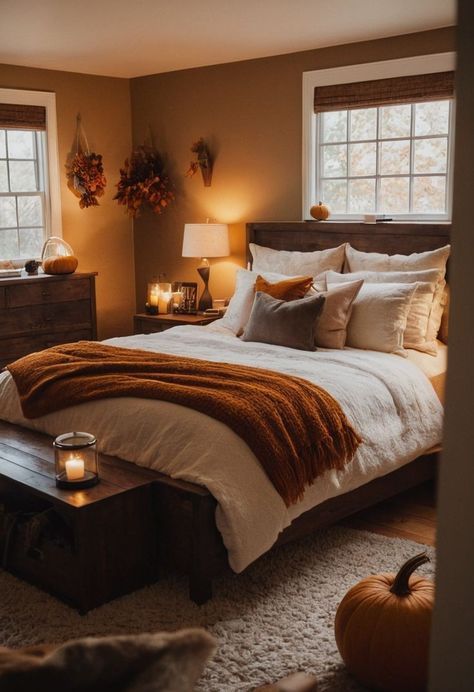 Cosy Couple Bedroom, Small Cozy Bedroom Ideas For Couples, Fall Bedroom Ideas Cozy, Bedroom Married Couple, Cozy Fall Bed, Cozy Couples Bedroom, Married Couple Bedroom Ideas, Cute Apartment Ideas For Couples, Fall Bedroom Decor Cozy