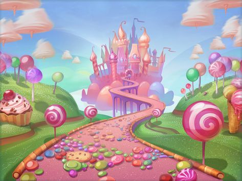 ArtStation - Sugar Trail Backgrounds Candy Land Pictures, Candyland Background Landscape, Candy Background Aesthetic, Candy Land Aesthetic, Candyland Background, Candyland Aesthetic, Candyland Art, Showcase Background, Candy Land Background