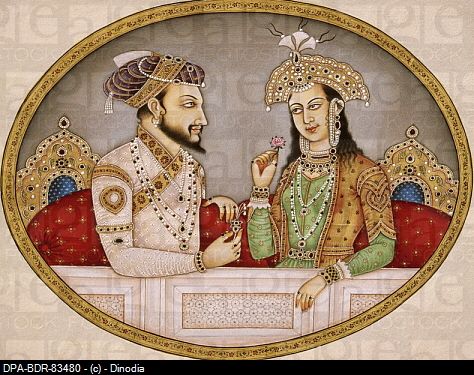 Portrait of mughal emperor Shahjahan with queen Mumtaz Mahal Rajput Painting, Mumtaz Mahal, भारतीय इतिहास, Mughal Emperor, Shah Jahan, Ancient Indian Art, Red Fort, Mughal Empire, Indian History