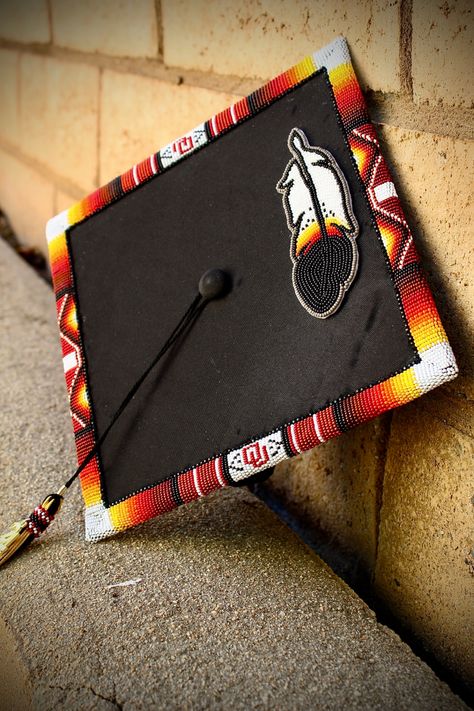 Ravenbeadwork 🌙 Beading Graduation Cap, Beaded Grad Caps Native American, Native Graduation Cap, Beaded Grad Caps, Beaded Caps Graduation, Beaded Graduation Cap Native American, Native Graduation, Beaded Graduation Cap, Cap Inspiration