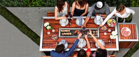 Outdoor BBQ Grill Table | Korean Barbecue Grill Table | iBBQ Backyard Bbq Table, Korean Bbq Table, Korean Bbq At Home, Modern Outdoor Dining Table, Korean Bbq Grill, Outdoor Bbq Grill, Modern Outdoor Dining, Bbq Table, Grill Table