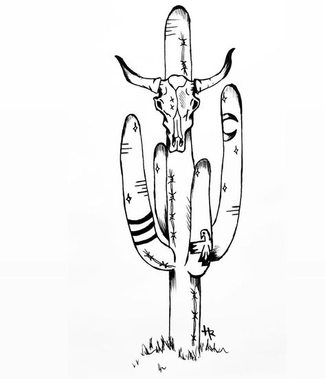 Cactus Sketch, Cute Tattoos With Meaning, Cowgirl Tattoos, Cowboy Tattoos, Country Tattoos, Western Cactus, Flower Tattoo Drawings, Western Tattoos, Scary Tattoos