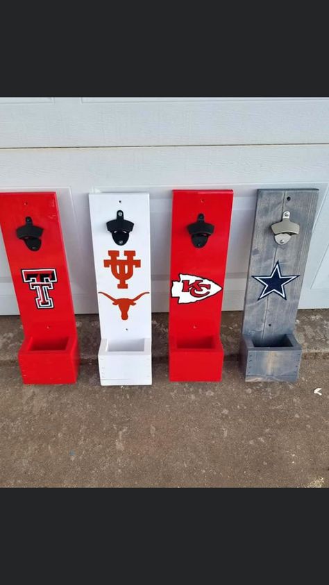 Diy Sports Wood Projects, Diy Nfl Crafts Ideas, Dallas Cowboys Wood Projects, Nfl Wood Projects, Beer Opener Diy, Kc Chiefs Wood Signs, Routed Wood Signs, Woodworking Items That Sell, Outdoor Wood Projects