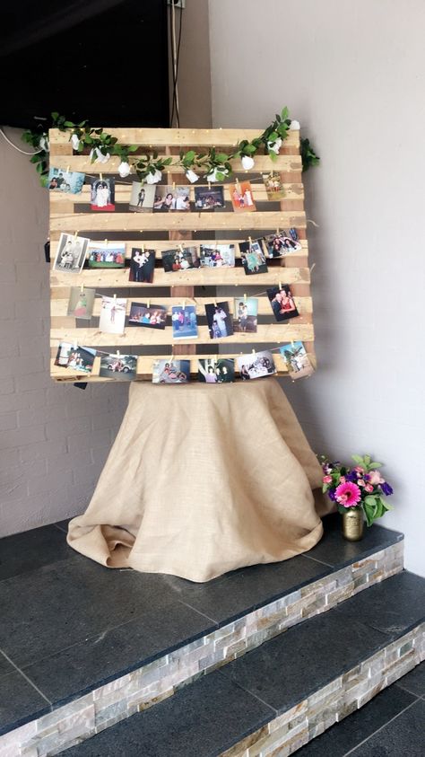 Peg Photo Display, Wooden Pallet Photo Display, 50th Anniversary Photo Display, Glastonbury Party, Pallet Photo Board, Pallet Photo Display, Pallet Picture Display, Rustic Dessert Table, Pallet Pictures