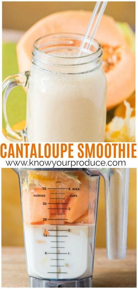 Our cantaloupe smoothie makes for the ultimate refreshing summer drink recipe! All you need is fresh cantaloupe, oranges, kefir, vanilla, and some ice to make it! Cantaloupe Smoothie, Summer Drink Recipe, Mulberry Recipes, Best Diet Drinks, Cantaloupe Recipes, Spagetti Recipe, Summer Drink Recipes, Yummy Smoothie Recipes, Refreshing Summer Drinks