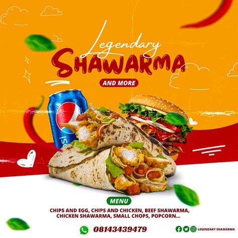 Sharwama Flyer Design, Shawarma Flyer Design, Shawarma Poster, Graphic Design Portfolio Book, Concept Product, Pizza Branding, Banner Design Layout, Graphic Shapes Design, Fast Food Menu