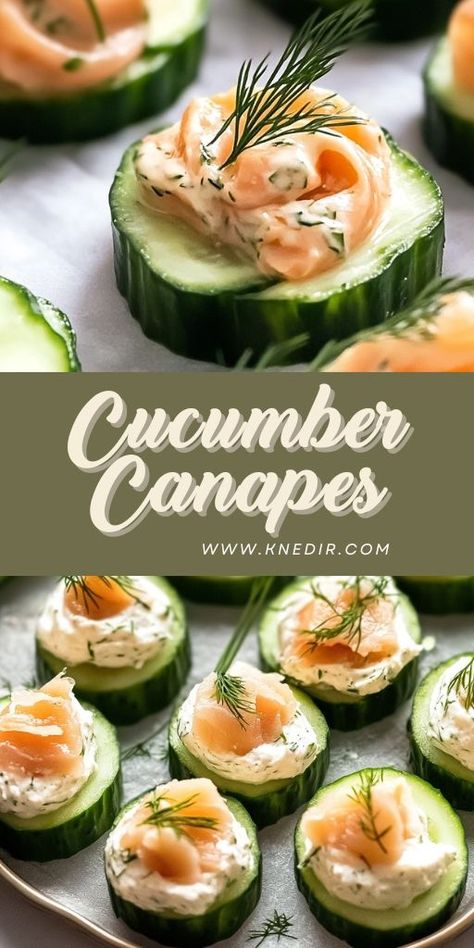 These Cucumber Canapés with Smoked Salmon Mousse are elegant and easy appetizers, perfect for entertaining! 🥒🐟 Fresh cucumber slices topped with a smooth, flavorful smoked salmon mousse make for a light and refreshing bite-sized treat. Perfect for parties or special occasions! 📌 Save this pin to make elegant cucumber canapés with smoked salmon mousse for your next event! #CucumberCanapés #SmokedSalmon #PartyAppetizers #ElegantBites #EasyAppetizers #Entertaining Smoked Salmon On Cucumber Slices, Cucumber And Salmon Appetizer, Salmon Mousse Recipe Simple, Smoked Salmon Cucumber Bites, Smoked Salmon Appetizers For Party, Cucumber Smoked Salmon Appetizer, Salmon Cucumber Appetizer, Smoked Salmon Cucumber Salad, Salmon Appetizers For Party