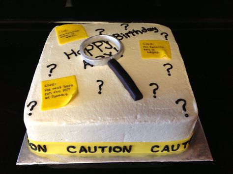 Mystery themed cake Spy Cake, Escape Room Party, Detective Party, Escape Room For Kids, Birthday Decorations At Home, Spy Party, Party At Home, Mystery Party, Birthday Party For Teens