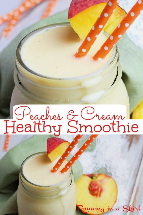 Easy Summer Breakfast, Peaches And Cream Smoothie, Almond Milk Smoothie Recipes, Peach Smoothie Recipes, Weight Watcher Desserts, Dairy Free Smoothies, Peach Smoothie, Smoothies With Almond Milk, Breakfast Smoothie Recipes