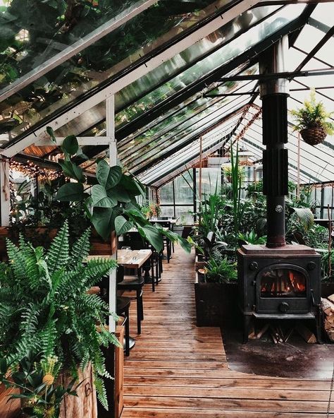 Glass Green House, Greenhouse Cafe, Home Greenhouse, Backyard Greenhouse, Greenhouse Plans, Greenhouse Gardening, Earthship, Greenhouses, Glass House