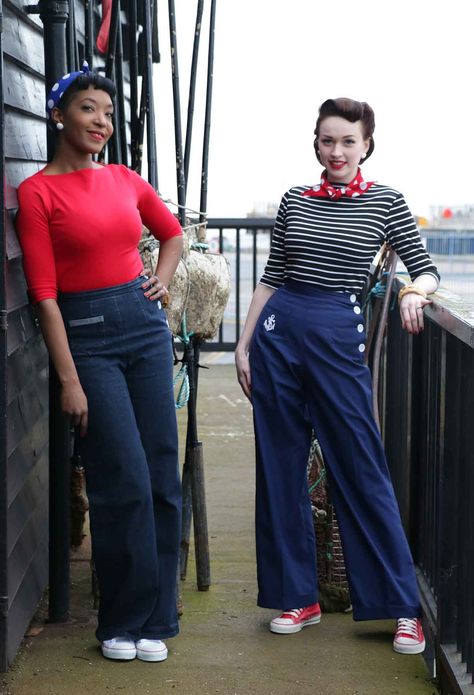 Vintage-Style-Spring-Fashions-from-Vivien-of-Holloway---nautical-wear3 Nautical Outfits, Stylish Women Fashion, Spring Wear, 40s Fashion, Spring Fashion Outfits, Rockabilly Fashion, Nautical Fashion, 1940s Fashion, Moda Vintage