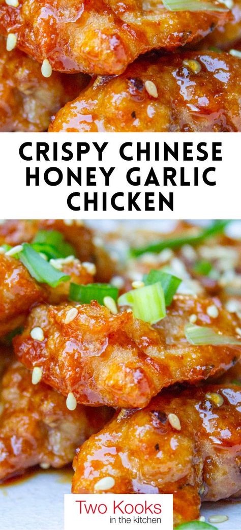 If you’re looking to satisfy a craving for crispy, fried and sweet, this Chinese honey garlic chicken recipe will do the trick. It makes a delicious appetizer or main dish and is surprisingly easier than you think. The honey garlic chicken tastes just like take-out, fresh off the stove. Sweet, sticky, crispy and delish! Garlic Chicken Recipe, Homemade Chinese Food, Chinese Chicken Recipes, Garlic Chicken Recipes, Chinese Cooking Recipes, Easy Chinese Recipes, Honey Garlic Chicken, Chinese Cooking, Food Recepie