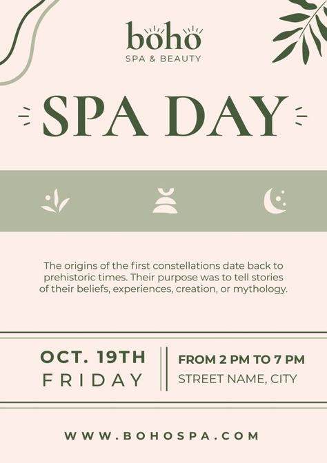 Abstract Boho Spa Day Invitation Boho Spa, Brand Kit, Street Names, Med Spa, Invitation Card Design, Event Invitation, Beauty Spa, Start Now, Instagram Post Template