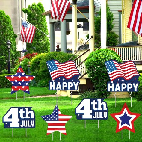 [Package Quantity]You will get 7 pieces 4th of July yard signs with 14 stakes,red white and blue yard decorations are fun patriotic party supplies. [Waterproof Material]These patriotic yard signs are made of high quality corrugated plastic cardboard, they are lightweight and durable,Waterproof material for outdoor use,Perfect for decorations your lawn, garden or backyard. Memorial Day Decorations, Amazon Items, Fourth Of July Decorations, Independence Day Decoration, Bunting Flag, Yard Decorations, Patriotic Decor, Lawn Sign, Patriotic Party