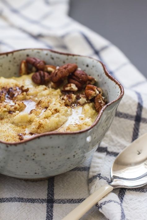 Breakfast Friday - Creamy Millet Porridge | edibleperspective.com How To Cook Millet, Millet Breakfast, Millet Recipe, Millet Porridge, Blood Types, Breakfast Porridge, Millet Recipes, Cinnamon Pecans, Porridge Recipes