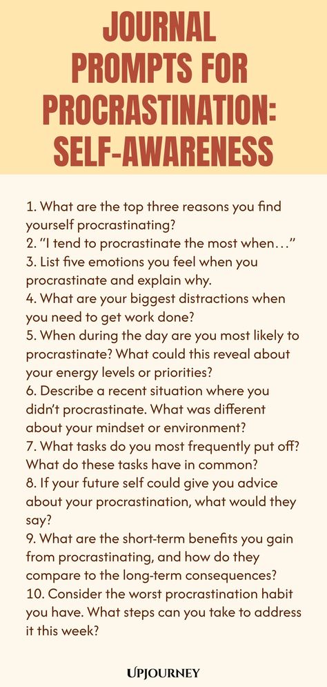 Explore meaningful journal prompts designed to deepen your self-awareness and uncover the root causes of procrastination. Journaling can be a powerful tool for understanding and overcoming barriers to productivity. Start your reflective journey today with these thought-provoking prompts. Dive into self-discovery and watch how it transforms your approach to tackling procrastination. Meaningful Journal Prompts, Procrastination Journal, 50 Journal Prompts, Psychology Terms, Mindfulness Journal Prompts, Reflective Journal, Overcoming Procrastination, Journal Questions, Healing Journaling