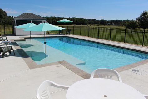 Swimming Pool with Sun Shelf | The Pool Company Construction Sun Shelf, Backyard Pool Design, Pool Diy, Rectangle Pool, Living Pool, Pool Shapes, Backyard Designs, Rectangular Pool, Backyard Pool Landscaping