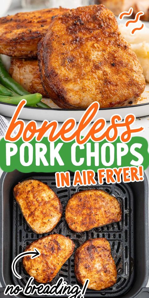 Pork Chops In Air Fryer, Air Fry Pork Chops, Air Fryer Recipes Pork, Boneless Pork Chop Recipes, Air Fryer Pork, Breaded Pork Chops, Air Fryer Pork Chops, Pork Rub, Air Fryer Oven Recipes