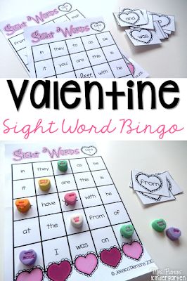 Valentines Party First Grade, Valentines Party Games Classroom, Valentine Activities For Kindergarten, Valentines Day Kindergarten, Kindergarten Valentine Party, Valentine Sight Words, Night Peace, Kindergarten February, Sight Word Bingo