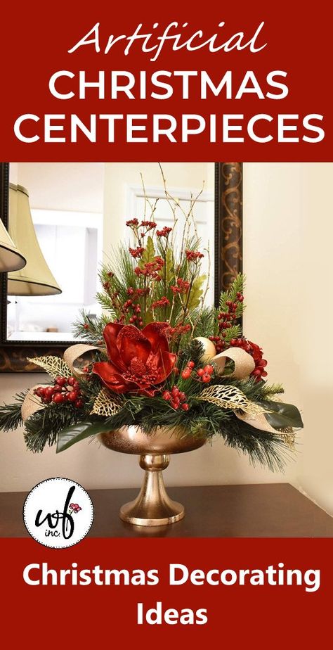 Christmas centerpieces for beautiful home decorations.  Check out free flower tutorials for making your own centerpieces or buying ready made christmas decorations. Urban Living Room Design, Christmas Floral Arrangements Diy, Holiday Centerpieces Christmas, Xmas Centerpieces, Modern Home Decor Ideas, Christmas Flower Decorations, Urban Living Room, Rustic Bedroom Design, Christmas Decorations Centerpiece