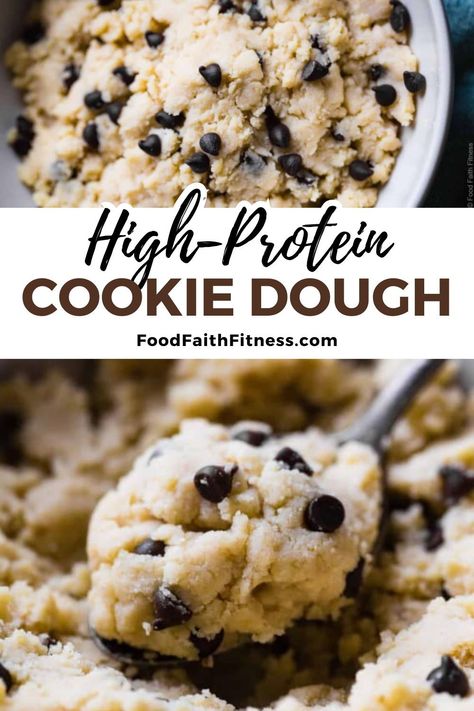 With only 5 simple ingredients, you can easily make this high-protein cookie dough! Very healthy and very quick to do, this will be your next go-to recipe. Protein Chocolate Chip Cookie Dough, Edible Protein Cookie Dough, Protein Chocolate Chip Cookies, Protein Powder Cookies, High Protein Cookies, Protein Cookie Dough, Protein Cookie, Eating Bird Food, Protein Baking