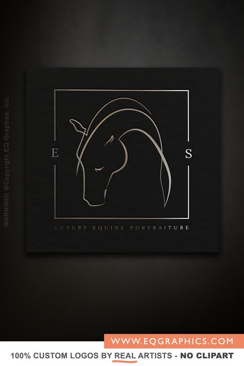 This elegant custom equine photography logo was created for the fine art portraiture division of ES Equine Photography The art features an ultra-modern, simplistic horse drawn using two continuous lines in a minimalism art style. The angle of the horse was inspired by one of her stunning photographs. If you’re a professional equine photographer looking for a bespoke design to brand your business, we would love to create one of our hand-illustrated equestrian logos for your branding endeavors. Equine Logo Design, Equine Logos, Equestrian Logo, Horse Brand, Logo Design Examples, Fine Art Portraiture, Horse Logo, Luxury Business Cards, Luxury Logo Design