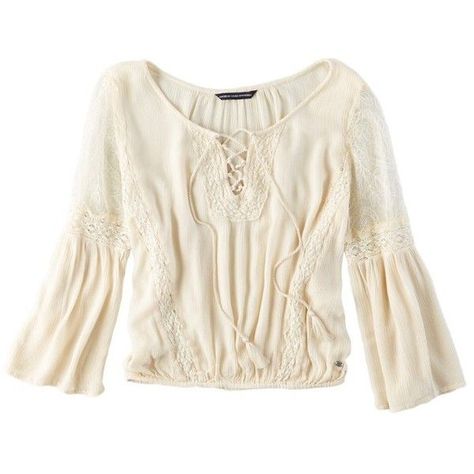 AEO Lace Inset Peasant Top ($50) ❤ liked on Polyvore White Boho Shirt, Boho Long Sleeve Shirt, White Bell Sleeve Top, Bohemian Shirt, Long Sleeve Peasant Top, White Peasant Top, White Boho Blouse, White Boho Tops, Boho Chic Top