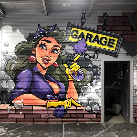 Graffiti Garage Wall, Car Graffiti Art, Garage Graffiti, Cars Mural, Car Graffiti, Garage Paint, Mexican Culture Art, Graffiti Murals, Garage Art