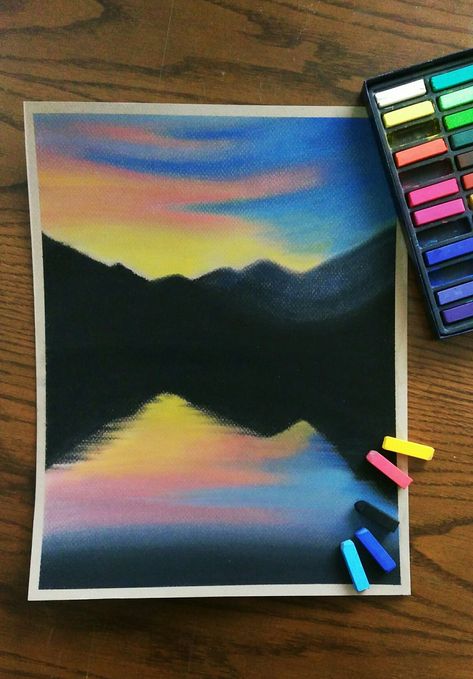 Soft Pastel Landscape - #xolgaix • Instagram @olgairak Ideas For Pastel Drawings, Landscape Chalk Pastel, Landscape Paintings Soft Pastels, Simple Chalk Pastel Art, Chalk Art Landscape, Dry Pastel Landscape, Easy Landscape Oil Pastels, Pastels Artwork Easy, Chalk Pastel Landscape Easy