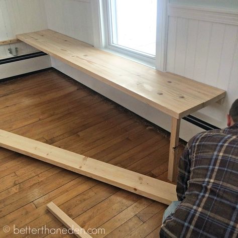 The Floating Built-In Kitchen Bench - Mary Haseltine Built In Kitchen Bench, Built In Bench Kitchen, Breakfast Nook Bench, Corner Bench Seating, Seating In Kitchen, Bench Seating Kitchen, Banquette Seating In Kitchen, Baseboard Heating, Built In Banquette