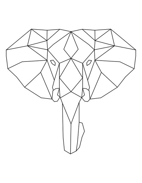 Printable Geometric Elephant Head Coloring Page Polygon Animal, Geometric Elephant Tattoo, Geometric Art Animal, Art Coloring Pages, Shape Coloring Pages, Geometric Elephant, Geometric Coloring Pages, Elephant Coloring Page, Polygon Art