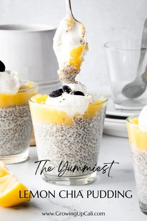 Lemon Curd Chia Seed Pudding, Lemon Cream Chia Pudding, Lemon Curd Chia Pudding, Lemon Chia Pudding Recipes, Chai Pudding Breakfast, Lemon Chia Seed Pudding, Chia Seed Pudding Almond Milk, Chia Bowls, Lemon Chia Pudding