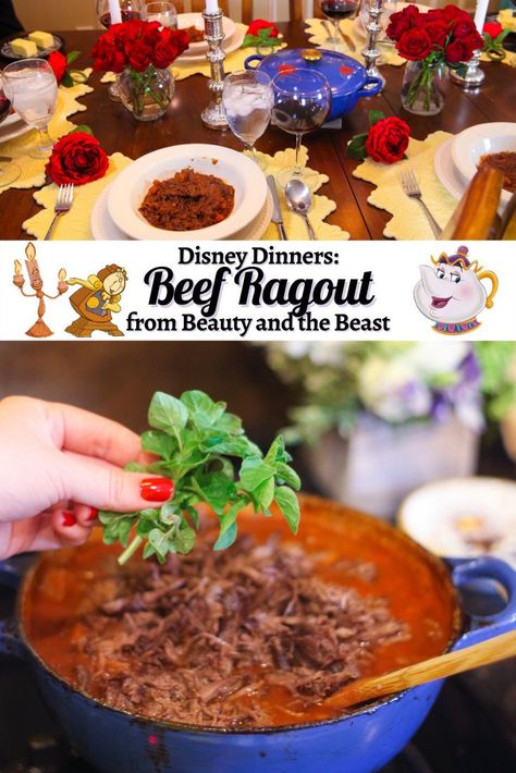 Classic beef ragout, perfect for your Beauty and the Beast watch party or Disney night! Beauty And The Beast Themed Appetizers, Fairytale Themed Dinner Party, Food From Beauty And The Beast, Beauty And Beast Dinner, Beef Ragout Recipe, Beauty And The Best Food Ideas, Beauty And The Beast Dinner And A Movie, Beauty And The Beast Recipes, Beauty And The Beast Date Night