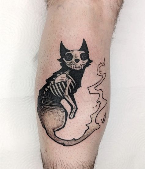 Skull Dog Tattoo, Scary Cat Tattoo, Goth Cat Tattoo, Demon Cat Tattoo, Skeleton Cat Tattoo, Cat Skull Tattoo, Emo Tattoos, Bum Tattoo, Flame Skull