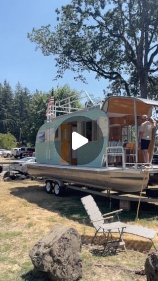 Custom Travel Trailer, Trailerable Houseboats, Vintage Trailer Remodel, Camper Vintage, Party Barge, Shasta Camper, Camper Boat, House Boats, Vintage Camper Remodel