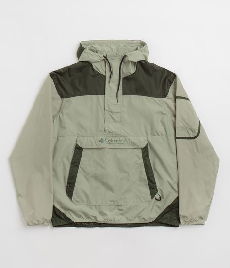 Description Columbia Challenger II Windbreaker Jacket Columbia Challenger II Windbreaker Jacket in Safari and Greenscape. Self-storing and made from 100% polyester plain weave, this matte face Columbia jacket is a wind and water-resistant shell. Featuring a drawstring hood, a half-length zipper fastening and elasticated cuffs, this panelled green Columbia jacket is finished with multiple front pockets and with printed logo branding. Known for their self-described indomitable spirit and for their Skateboard Store, Columbia Jacket, Outdoor Brands, Columbia Sportswear, Rain Wear, Plain Weave, Apparel Design, Print Logo, Windbreaker Jacket