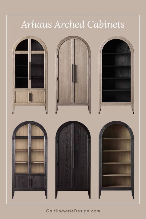 Best Arched Cabinets and Bookcases 2023, arhaus hattie cabinet, curio cabinet Hattie Cabinet Arhaus, Hattie Glass Cabinet Arhaus, Arhaus Hattie Cabinet, Arched Cabinet, Wood Ladder Shelf, Organic Living Room, Black Bookcase, Wood Arch, Organic Decor